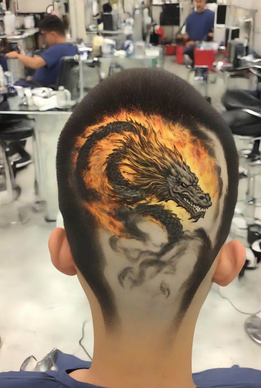 <lora:PE_BackOfHead_Haircut:1> PEHairCut, haircut, back of the head,
mythical chinese dragon, breathing fire,