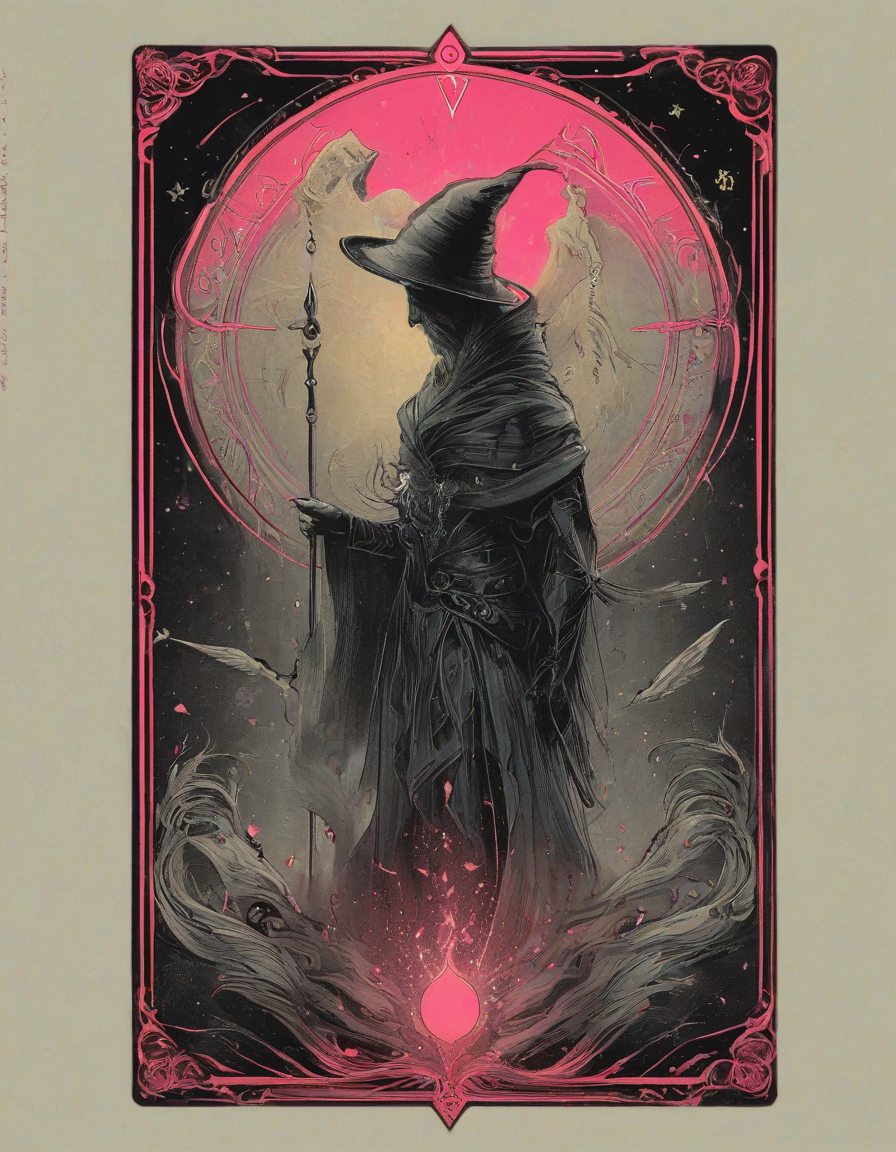 <lora:artfullyTAROT1LINE_SDXL_V1:1>,the front of an old card,tarot,tarot card,the magician,((1 line 1 color)),calligraphy,minimal,geometric,(2 colors total),lime,pink,black)) background,marker,((fine liner),masterpiece)),detailed,intricate,best quality,absurd resolution,tl4,sharp crisp ines,masterwork by artisan calligrapher,lines flow from one aspect to another,neon pink,nen liume,obsidian,ivory,vantablack,(((1 line ))) illustration,masterpiece,highest quality,absurd resolution,