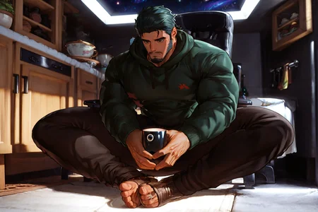 <lora:ruisselait-style-v2:1> ((ru1S8E1O1T1ll)) (lying on the ground with elbows and toes touching the ground, and the body raised off the ground in a straight line, space station, kitchen, gradient, parka, dark green hair, dusk, Extreme long shot), 
short hair, male focus, muscular male, muscular male, bara, mature, (hairy body, hairy, body hair, glossy skin, bara, mature, facial hair, beard, full beard, sideburn, mustache, stubble), facial hair, bara, mature, body hair, aixiwuganda_(20222192), very awa, masterpiece, best quality, absurdres, newest, perfect quality, detailed background, intricate details,, <lora:slider_Body Type_alpha1.0_rank4_noxattn_last:3><lora:Anime Summer Days 2 Style SDXL_LoRA_Pony Diffusion V6 XL:.6><lora:merged:.7>, DARK, DARK BACKGROUND, LOW-KEY LIGHTING <lora:slider_cfg_scale_boost:.7><lora:Artist6p:.55>, Artist6p, Artist04p,<lora:slider_il_contrast_slider_d1:-.25>,<lora:slider_contract_controller_illus01_v1:.3>, <lora:addon_illustriousXLv01_stabilizer_v1.121:.5>,<lora:Heavenly_Beauty_r1:1>, (heavenlybeauty,)<lora:slider_style_strength_controller_illus01_v1:.25>