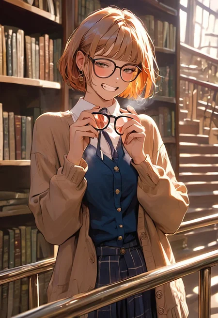 masterpiece, best quality, highly detailed, ultra-realistic, score_9, score_8_up, score_7_up, score_6_up, source_cartoon,
1MILF, 48yo, librarian breasts straining cardigan, (antique library: ladder on rails, dust motes in sunbeams), "shelving" books at crotch-level shelf
BREAK
reading glasses fogged from heavy breathing, overdue notice clenched between teeth, 1boy (student) hidden behind tapestry
BREAK
paper cut blood trails on inner wrist, vellum texture overlay, parallax effect on swaying bookshelves