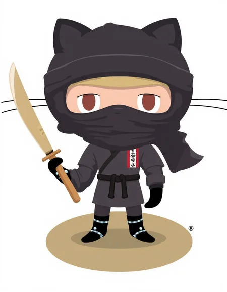 A graphic illustration of Octocat as a ninja.<lora:General Flux\octocat.safetensors:0.9:1.0>