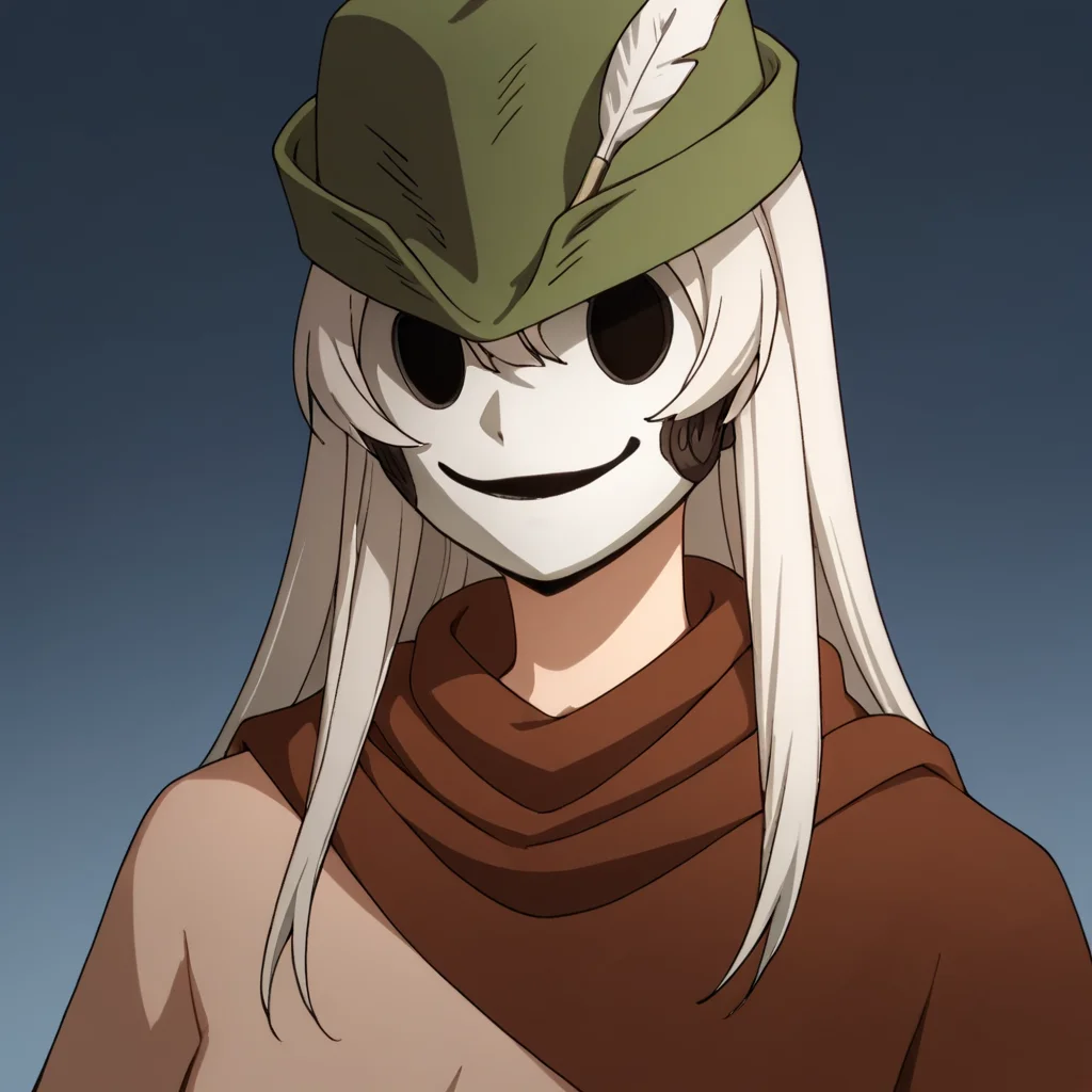 score_9, score_8_up, score_7_up, score_6_up, score_5_up, score_4_up, source_anime, WeißeFeder, mask, portrait, green hat, white feather
