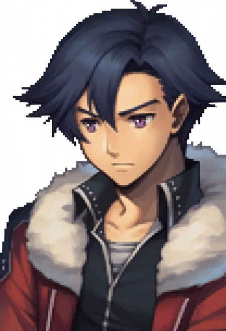 score_9, score_8_up, score_7_up, source_anime BREAK 1boy, solo,
<lora:zs_FEDSPortraitsXL:1> fedsportraits, portrait, white background
 <lora:rean-pdxl-nvwls-v1:1> sen2rean, black hair, red jacket, fur trim, black shirt,
