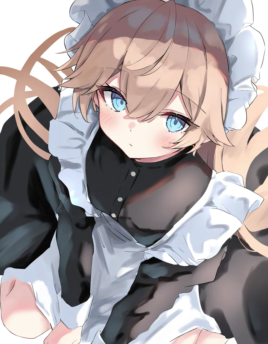1girl,simple background,white background,looking at viewer,katasi,<lora:katasi-000012:1>,alternate costume,wariza,looking_up,from_above,, masterpiece, best quality, very aesthetic, absurdres,newest, incredibly absurdres,, toshizou \(0714\)