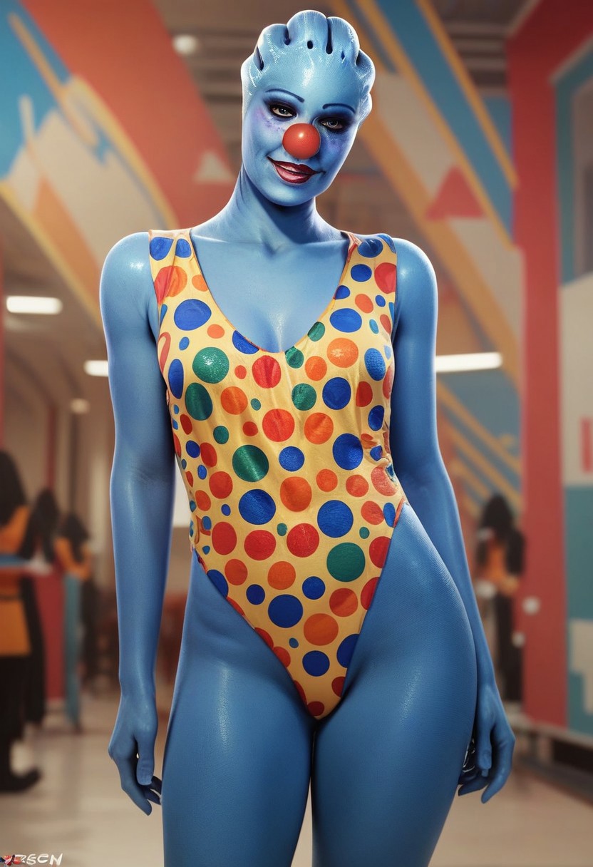 score_9, score_8_up, score_7_up, score_6_up, (solo). (gmClown attire), Asari, colorful attire