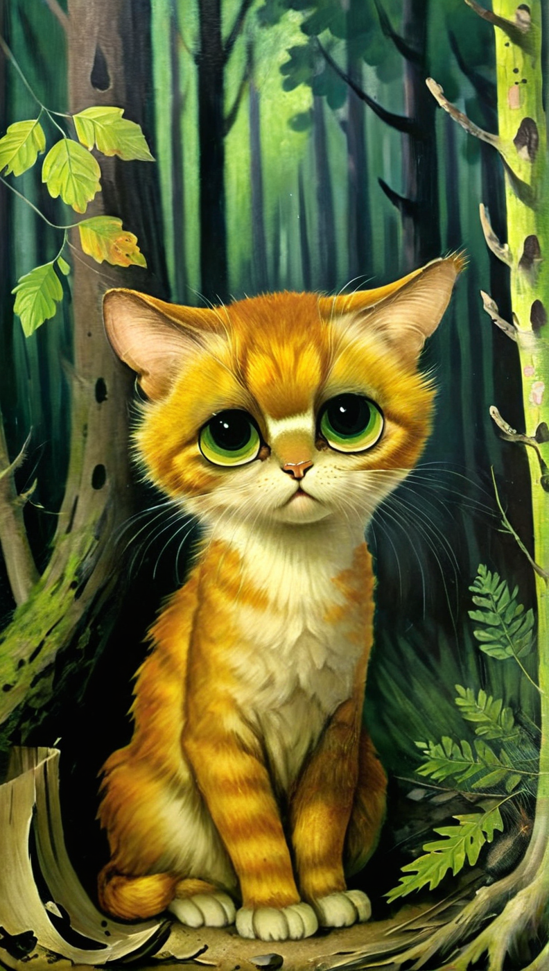 gig1style cat in forest  <lora:gig1style:1>