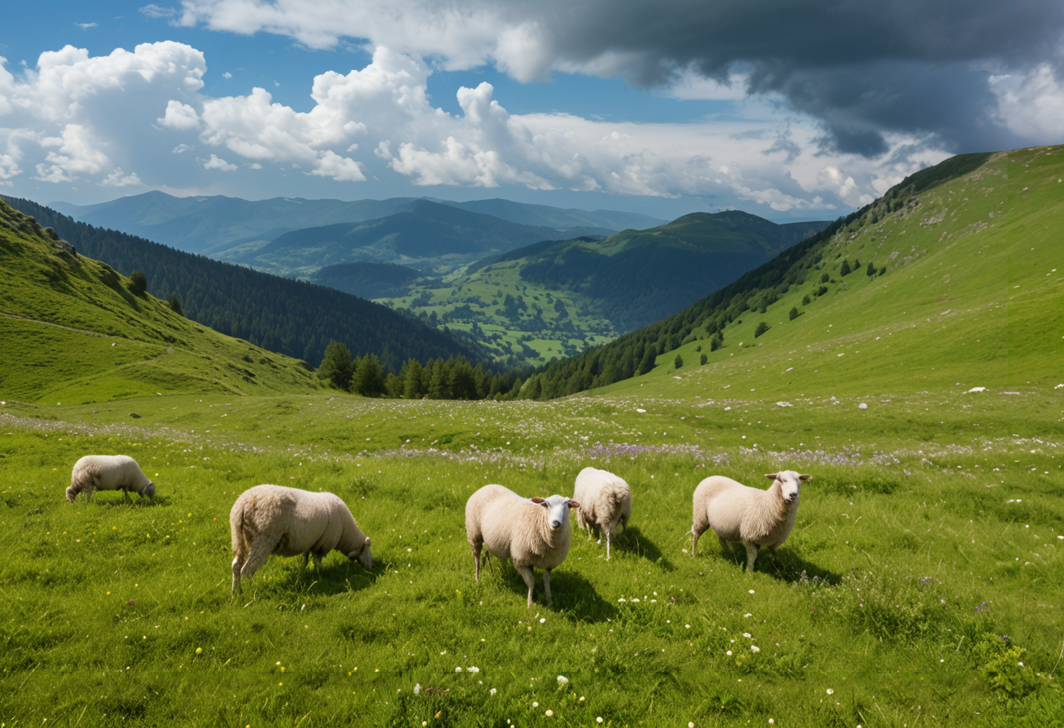 (no human:1.18), scenic open alpine landscape, flowering juicy mountain meadow at springtime, Pontic Mountains, Southern Carpathians, (butterflies:0.63), group of  birch trees, (Sheep grazing) A flock of white sheep, heads bent, in a lush meadow,  
(Mountain wildflowers: Snow gentian (Gentiana nivalis) 
(clouds dapple sunlight, rain in the distance,:1.18)
(Low-key lighting, a predominantly dark scene, a single light source illuminating the subject, emphasizing texture and form), (((crazy:0.97), (insane:1.03), (chaos:1.15),  neon-punk:0.81)) (scribbled:0.87) (doodles-style:0.93)meets (edgy erotic:0.32): ( highlighted neon colors:1.16), Vibrant, chaotic crazy (toonish:1.01) doodles, (macabre:1.14) neon toon doodles, (bright neon colors:1.22), (hot pink:0.95), (electric blue:1.01), (lime green:1.13), (swirling patterns:1.11) in bold hues,  comic,   neon doodles of Electric purple and green, a maelstrom of skulls, and wingstentacles with ruffles,  ,(trending:1.16) (masterpiece:0.81), (high image quality:1.08), (RAW:0.69),high definition,  <lora:sdxl\Hyper_Realism_Pony_XL.safetensors:0.85:0.18> <lora:sdxl\add-detail-xl.safetensors:0.88:0.10  p4,s20