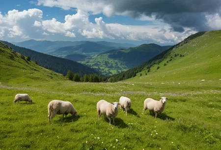 (no human:1.18), scenic open alpine landscape, flowering juicy mountain meadow at springtime, Pontic Mountains, Southern Carpathians, (butterflies:0.63), group of birch trees, (Sheep grazing) A flock of white sheep, heads bent, in a lush meadow,
(Mountain wildflowers: Snow gentian (Gentiana nivalis)
(clouds dapple sunlight, rain in the distance,:1.18)
(Low-key lighting, a predominantly dark scene, a single light source illuminating the subject, emphasizing texture and form), (((crazy:0.97), (insane:1.03), (chaos:1.15), neon-punk:0.81)) (scribbled:0.87) (doodles-style:0.93)meets (edgy erotic:0.32): ( highlighted neon colors:1.16), Vibrant, chaotic crazy (toonish:1.01) doodles, (macabre:1.14) neon toon doodles, (bright neon colors:1.22), (hot pink:0.95), (electric blue:1.01), (lime green:1.13), (swirling patterns:1.11) in bold hues, comic, neon doodles of Electric purple and green, a maelstrom of skulls, and wingstentacles with ruffles, ,(trending:1.16) (masterpiece:0.81), (high image quality:1.08), (RAW:0.69),high definition, <lora:sdxl\Hyper_Realism_Pony_XL.safetensors:0.85:0.18> <lora:sdxl\add-detail-xl.safetensors:0.88:0.10 p4,s20