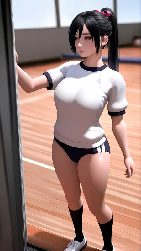 amazing quality,absurdres,best quality,masterpiece,highres,newest,detailed,detailed body,detailed face,masterpiece,best quality,solo,
Horny Girl,1girl,solo,black hair,gym uniform,buruma,shoes,socks,ponytail,3d,realistic, <lora:Horny Girlï½ãããã好ããªå¥³ã®åï½:0.8>,