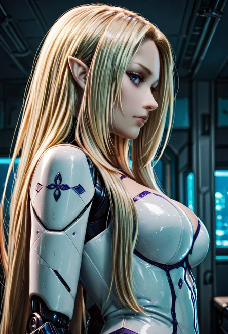 ultra realistic, masterpiece, high detailed skin, best quality, high res, very aesthetic, absurdres, anime style, studio anime, source_ecchi, anime, ((ecchi)), ((nsfw)), (finely detailed face), (petite body:1.3), 1girl, <lora:alpha_illustrious:1.0>, alpha, blonde hair, blue eyes, parted bangs, sidelocks, elf, pointy ears, medium breasts, long hair, very long hair, 1girl, solo, long hair, closed mouth, medium breasts, armor, eyelashes, profile, mask, forehead, science fiction, mouth mask, sideways glance, android, hair slicked back, cyborg, robot joints, mechanical parts, cyberpunk, looking at viewer, upper body,from side, aroused look on face, semi realistic, fictional science fiction background from below, <lora:studio_madhouse_xl_v1:0.65>, <lora:princess_xl_v2:0.8>, <lora:add-detail-xl:-1> <lora:Realistic_Anime_-_Illustrious:0.3>, illustriousanime,