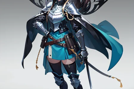 highly insanely detailed, masterpiece, top quality, best quality, highres, 4k, 8k, RAW photo, (very aesthetic, beautiful and aesthetic),
beth_\(megami_tensei\),bethsmtii,shin megami tensei ii,long hair,black hair,straight hair,sleek black,jewelry,cross,headband,red_lipstick,belt,belt pouch,white gloves,armored_pads,armored_gloves,knee_pads,armored boots,breastplate,holy_knight,holy_knight_armor,katana,sword,
<lora:zs_Beth:0>,
(1girl:1.3), 1other,
(pure cyan background,transparent background:1.2),âââ