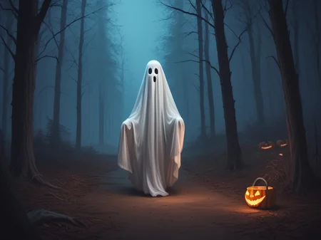 score_9, score_8_up, score_7_up,creepy,scary, white ghost,BREAK,, realistic, arms,forest, trees, walking, holding a halloween bucket, 1 ghost, night, white haze, transparent ghost <lora:white_ghost:1>