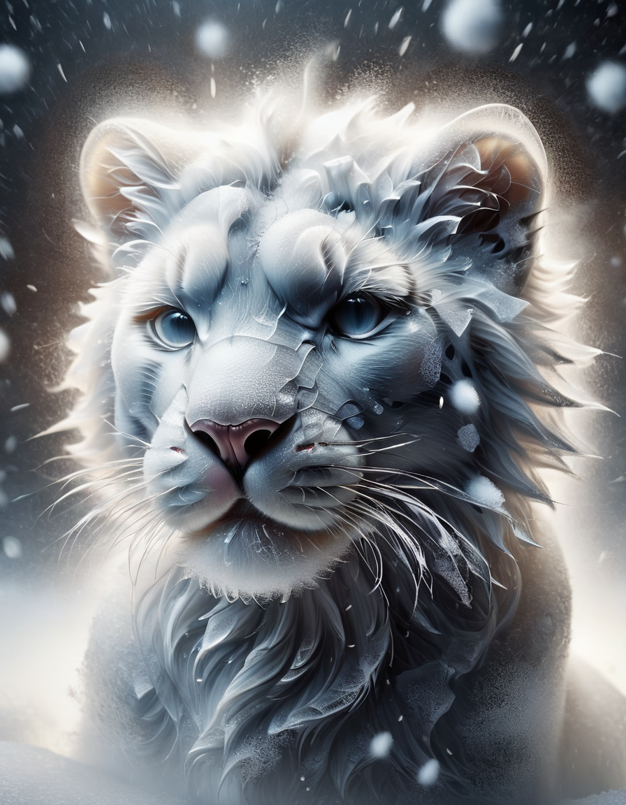 style by (Clay Mann:2.5),unique realistic (fluffy cute snow-panther puppy:1.8) phantasmagoria, Christmas Night Atmosphere,Dynamic Angle,Dramatic Lighting,strom-snowfall detailed winter masterpice,digital painting, made of ral-milkyglass <lora:ral-milkyglass-sdxl:1>