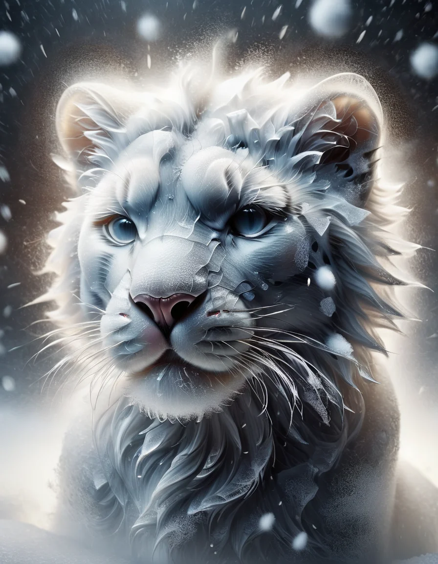 style by (Clay Mann:2.5),unique realistic (fluffy cute snow-panther puppy:1.8) phantasmagoria, Christmas Night Atmosphere,Dynamic Angle,Dramatic Lighting,strom-snowfall detailed winter masterpice,digital painting, made of ral-milkyglass <lora:ral-milkyglass-sdxl:1>