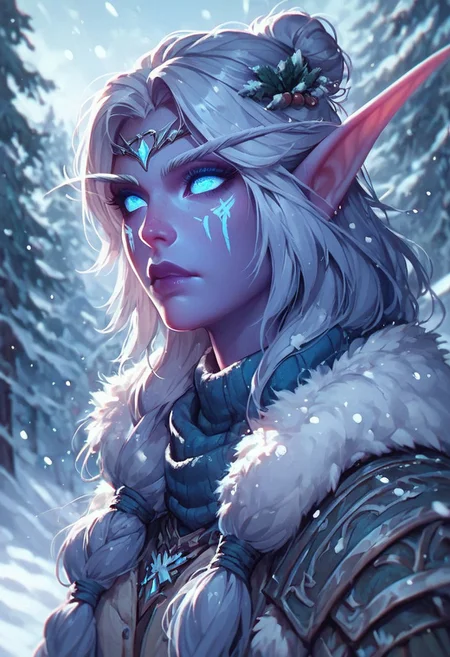 score_9, score_8_up, score_7_up, score_6_up, FFROA, a snow elf swords master, snowy pine forest