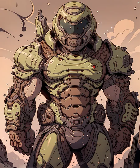 <lora:Doom_Slayer:0.8> doom_slayer, standing, looking at viewer, helmet, armor