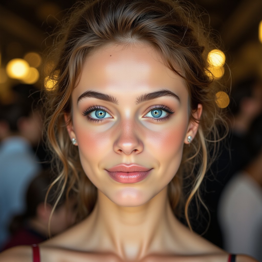 A stunning FACE CLOSE UP portrait of a YOUNG 18 YO WOMAN , BLUE EYES, SMILING, wearing an elegant couture gown, aidmaimageupgrader,Captured with a Hasselblad X2D 100C and an 80mm f/1.9 lens, hyper-realistic textures, soft studio lighting, elegant shadows, styled for a Vogue beauty editorial, incredible realism, creamy bokeh, ultra-detailed textures, perfect lighting, styled for a Vogue coveR