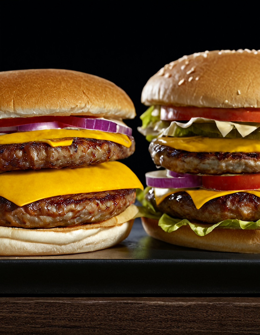 Skin Textures, High Resolution, High-Resolution Image, Cinematic, foodlora, 2hamburgers on a dark plate, ad, comercial