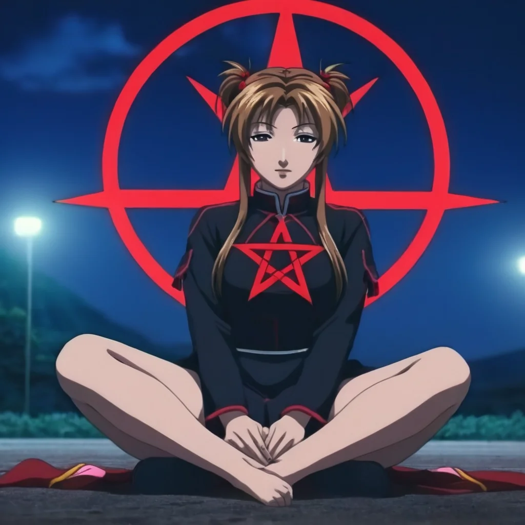 cinematic film still of <lora:Kurumi Imari:1.5>
Kurumi Imari a full shot of a woman sitting on the ground with a red ritual pentagram sign behind Anime Manga Girl, shallow depth of field, vignette, highly detailed, high budget, bokeh, cinemascope, moody, epic, gorgeous, film grain, grainy