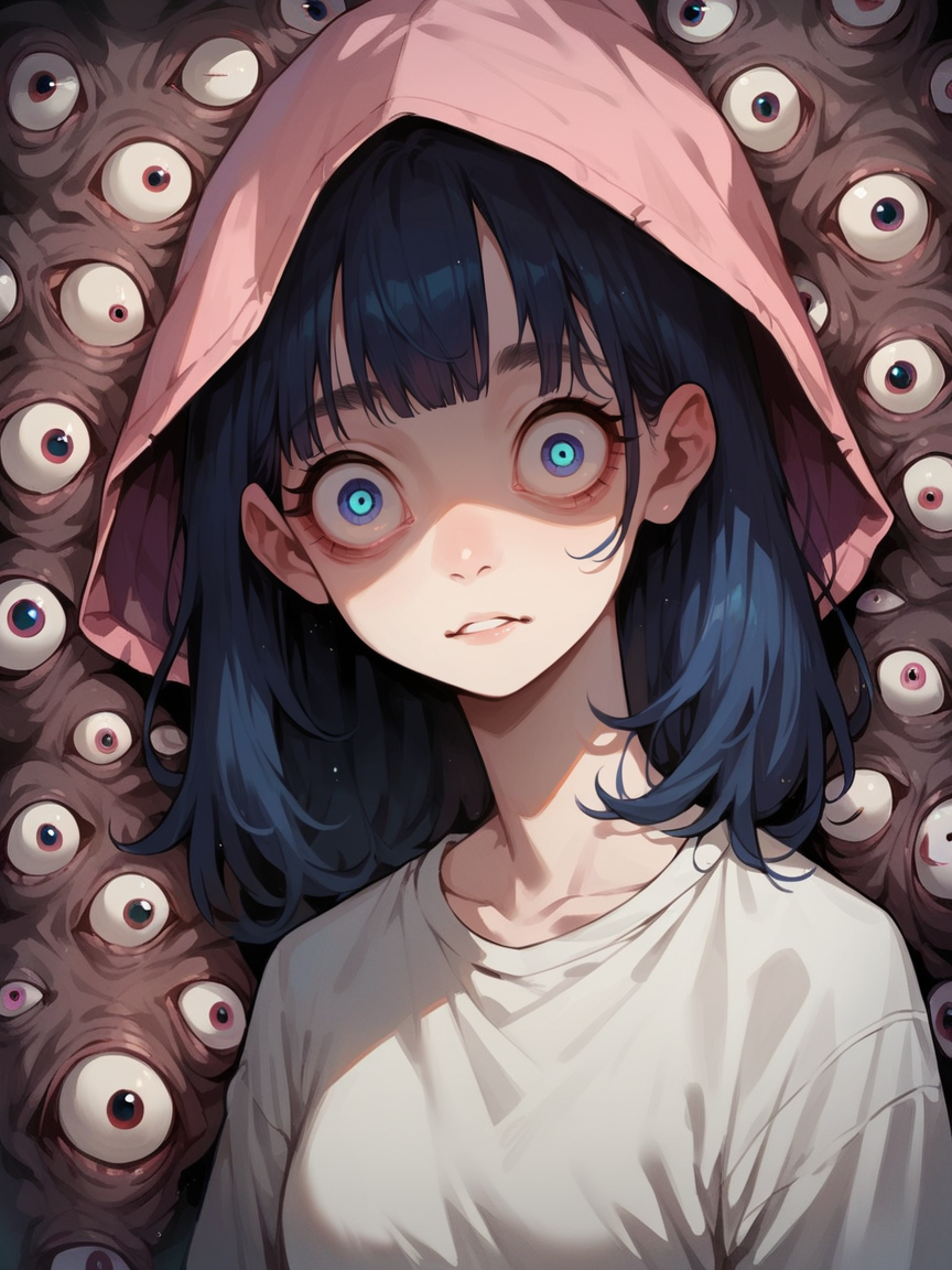 score_9, score_8_up, score_7_up, score_6_up,   <lora:mult13y3XLP:0.5> mult13y3, multiple eyes, horror, eyes, 1girl
