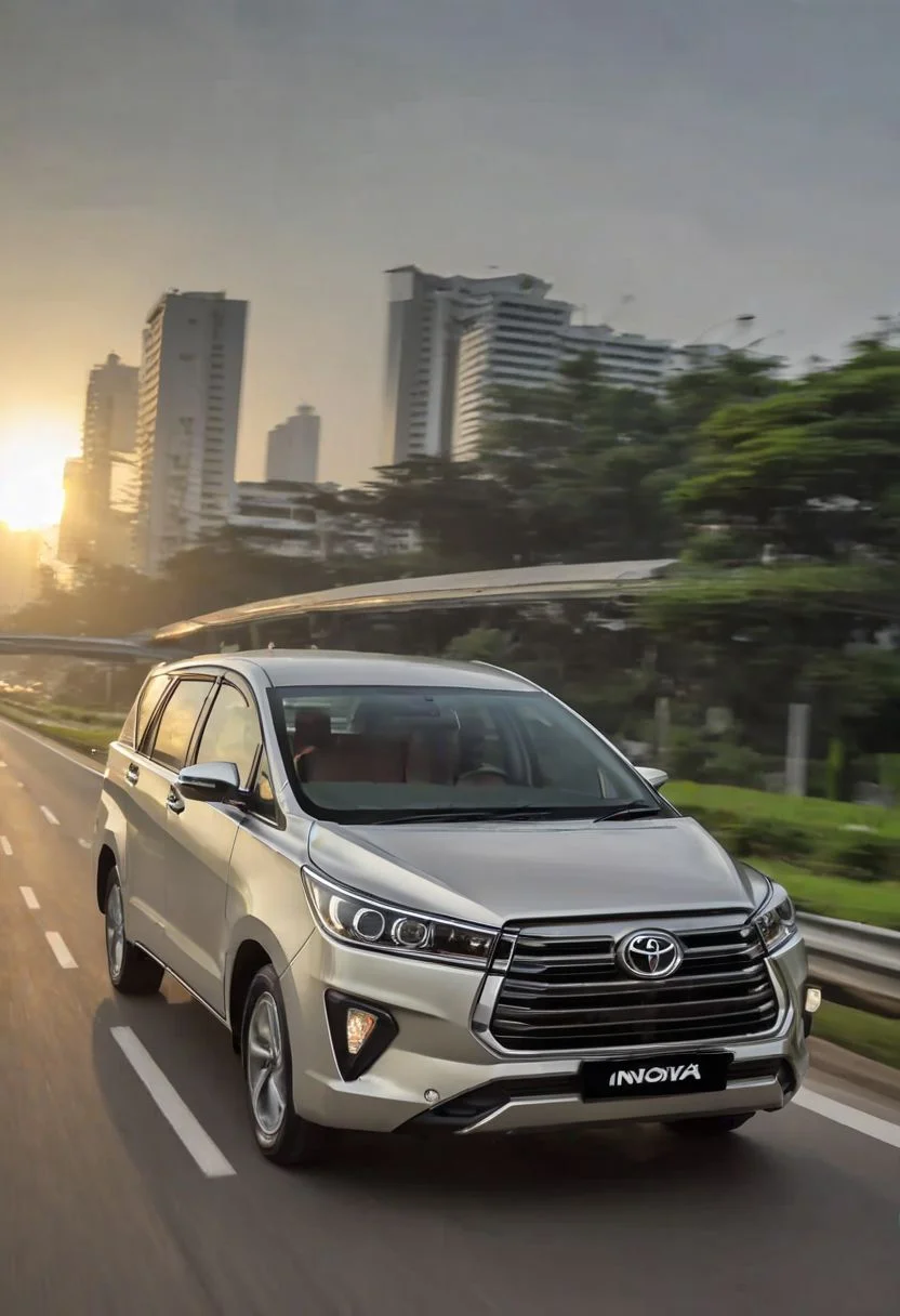 Toyota Innova, morning dawn, highway, fast speed