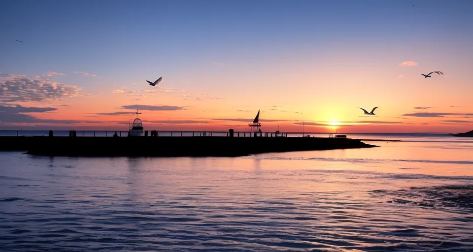 ((masterpiece)), (realistic), (sunset:1.2), (seascape:1.2), (colorful sky), (seagulls:1.1), (beach:1.1), (waves:1.1), (rocks:1.1), (boats:1.1), (reflection:1.2), (silhouette:1.2), (harbor:1.2), (peaceful:1.1), (serene:1.1), (tranquil:1.1), (calming:1.1), (harmonious:1.2),
The sun was setting over the horizon, painting the sky in a breathtaking array of colors. Shades of pink, orange, and yellow blended together to create a vibrant and colorful sky. Seagulls flew gracefully overhead, their wings casting shadows on the calm waters below. The beach was a peaceful and serene place, with waves gently lapping at the shore. Smooth rocks scattered along the coastline, providing a perfect spot for a quiet moment of reflection. Boats floated in the harbor, their masts creating silhouettes against the colorful sky. The reflection of the sky in the water created a harmonious and tranquil atmosphere. As the sun disappeared below the horizon, the sky turned darker, but the sense of calm remained, leaving a feeling of peacefulness and contentment.