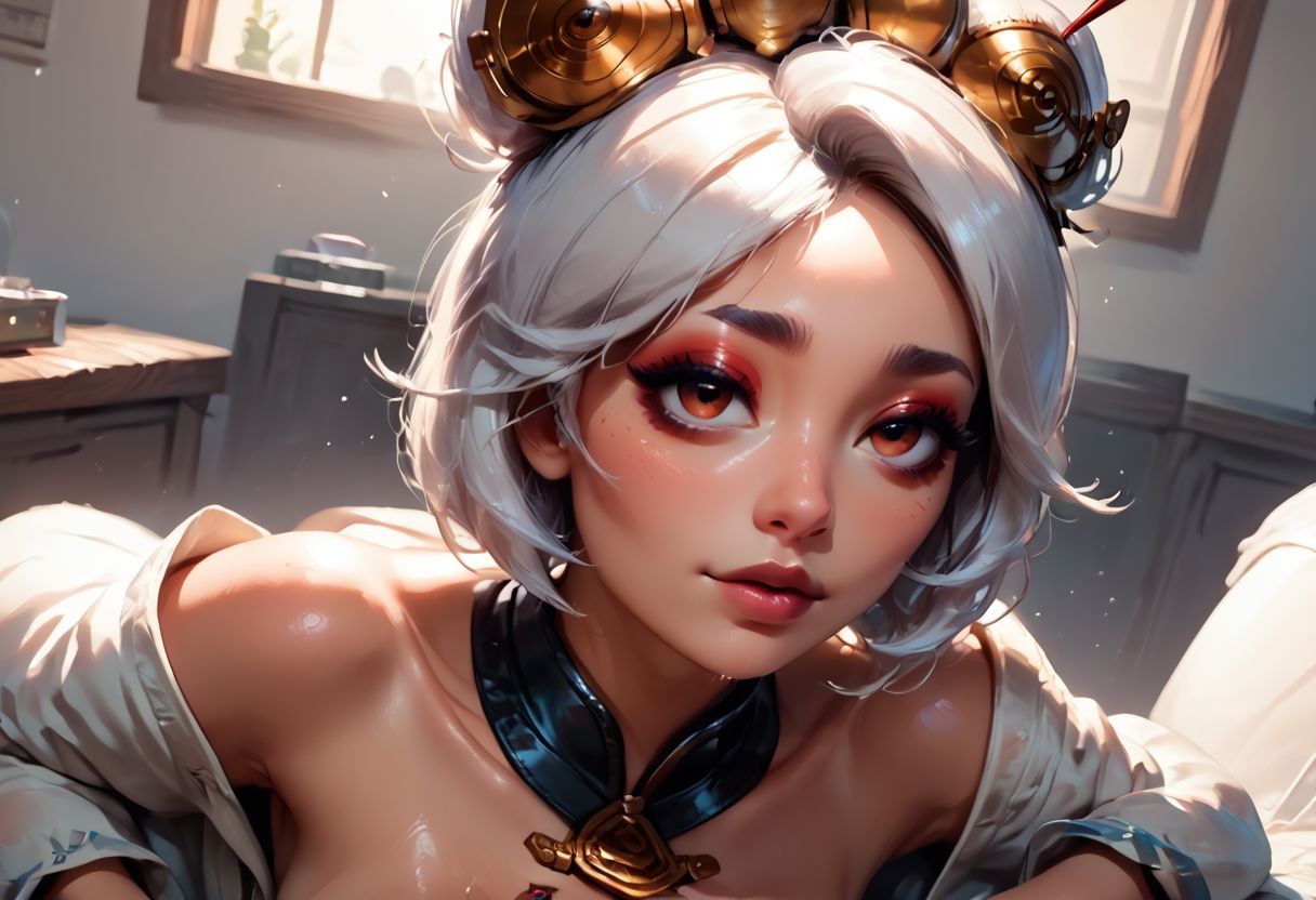 score_9, score_8_up, score_7_up, pinup girl pose, Expressiveh, volumetric lighting, mood lighting, cinematic lighting, dark cinematography, semi-realistic, view from above, focus on face, red-framed eyeware, hair ornament, white hair, purah, sweaty, wet and shiny skin, hyper-realistic wet skin, posing, in laboratory
BREAK, very high angle