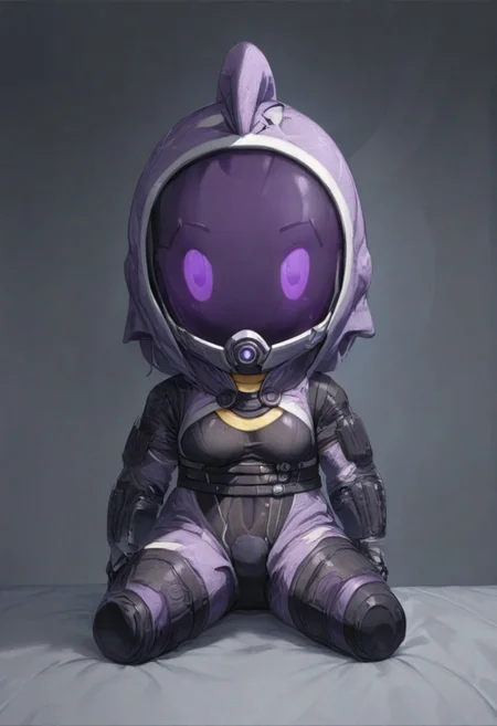 1girl,mass effect, Tali Zorah,solo,medium breasts,
character doll, chibi, sitting, full body, <lora:characterdoll_XL_v1:0.9>
from behind, fisheye lens, mask-on, exosuit, multicolored exosuit, black bodysuit, purple bodysuit, honeycomb print, leg armor, three fingers, two toes,
best quality, very aesthetic, absurdres
