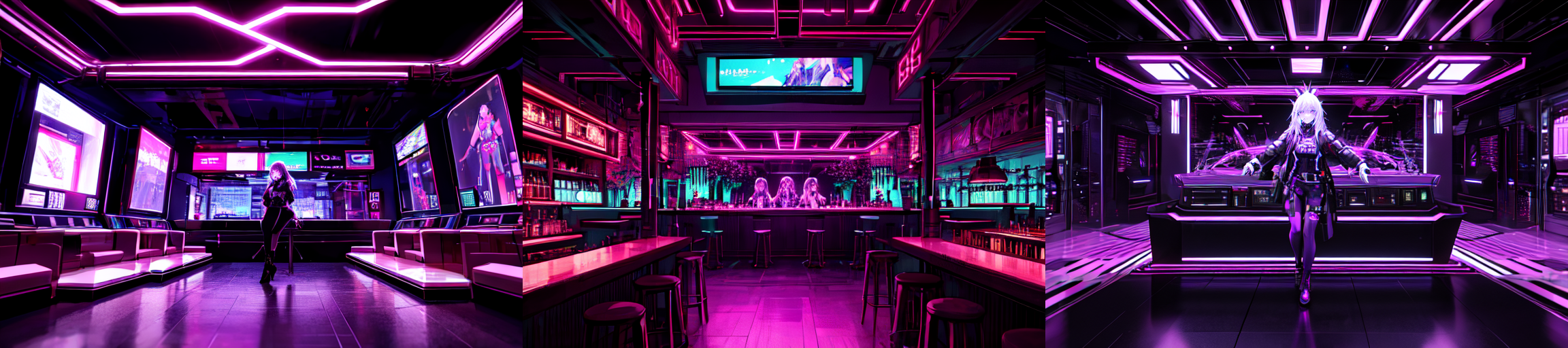 highly insanely detailed, masterpiece, top quality, best quality, highres, 4k, 8k, RAW photo, (very aesthetic, beautiful and aesthetic), 
__lazy-wildcards/subject/env-bg-interior/cyberpunk_club/prompts__, 
<lora:Cyberpunk_Club:0.3>, 
(1girl:1.3), 1other, 
__lazy-wildcards/dataset/background__,âââ