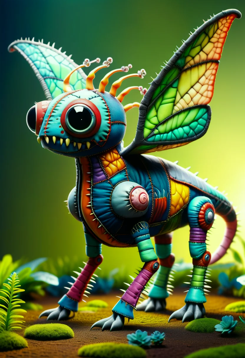hyper detailed masterpiece, dynamic realistic digital art, awesome quality,DonMFr4nk3nst31nXL patchwork tiny winged tendrilous serene elongated individual, bipedal octomanual, plantigrade appendages, tailless, spiked-tailed, crystalized skin, , sewn togather <lora:DonMFr4nk3nst31nXL-000008:0.8>