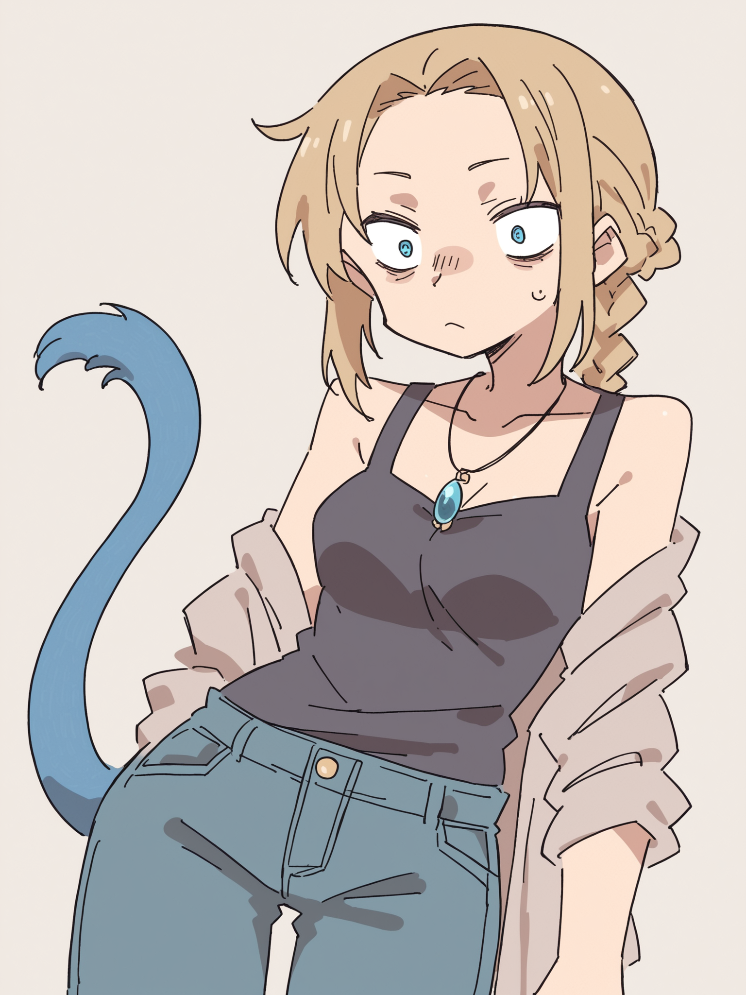 score_9, score_8_up, score_7_up, score_6_up, source_anime, zPDXL, BREAK
1girl, solo, <lora:Masikakumo:1> masika, retiree american woman full face   flat nose   charcoal slanted  eyes  vitiligo smooth blue  fishtail braid  business casual long-sleeve top trousers  necklaces
