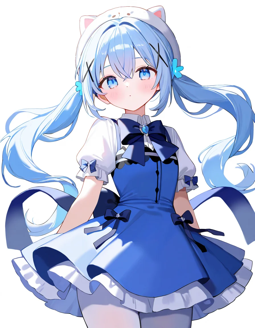 <lora:xuenai-000016:1>,xuenai,1girl,looking at viewer,white background,blue hair,cowboy shot,simple background,, masterpiece, best quality, very aesthetic, absurdres,newest, incredibly absurdres,