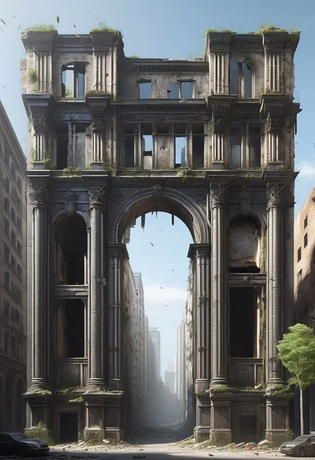 (photorealistic), city ruin, cf_style, (masterpiece), score_9