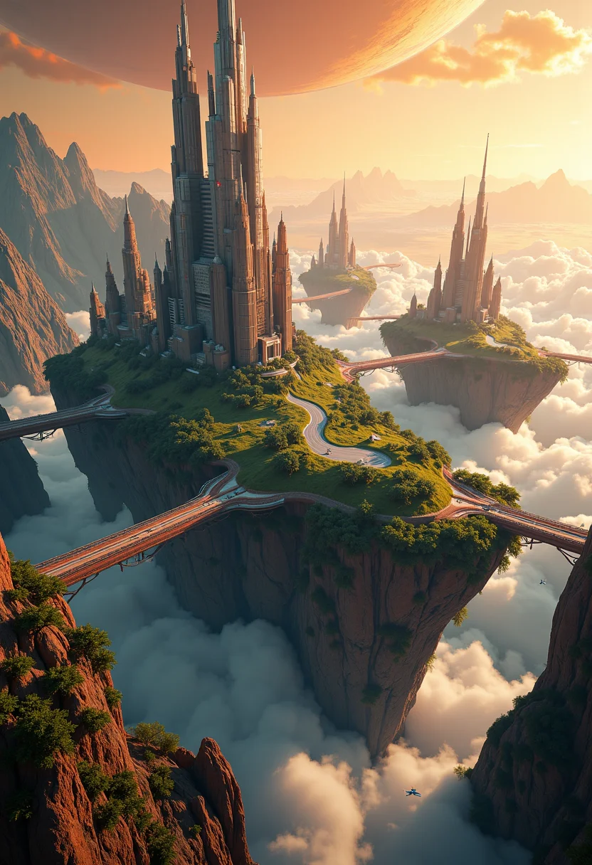 photorealistic,highly detailed,islands floating in space,covered by shimmering force field,orbiting mars,different altitudes,land bridges,lush foliage,towering futuristic,skyscrapers,shuttles flying down to the planet,sci-fi,magical,8k,unreal engine,octane render,ray tracingThe islands are positioned at varying altitudes and interconnected by expansive land bridges.,<lora:Flux_Detailer_v3:0.8>,Jeddtlv3,