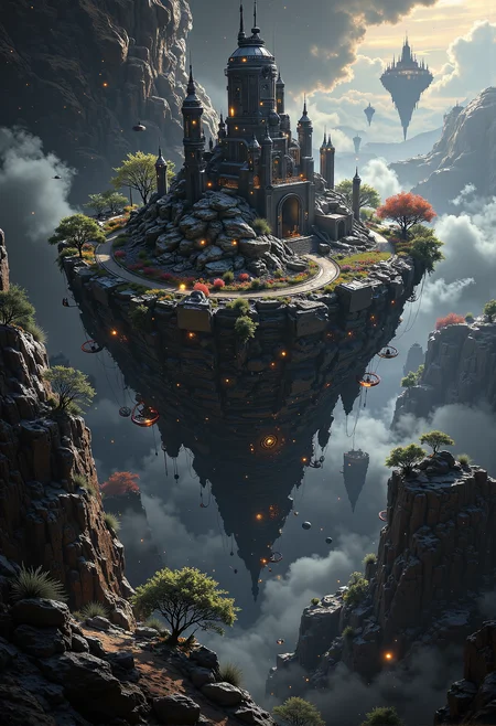 A floating city in space, built into a massive asteroid, with shining metallic towers and glowing force fields containing lush gardens <lora:black_fantasy.safetensors:0.5>, <lora:we-br-v2.safetensors:0.75>,