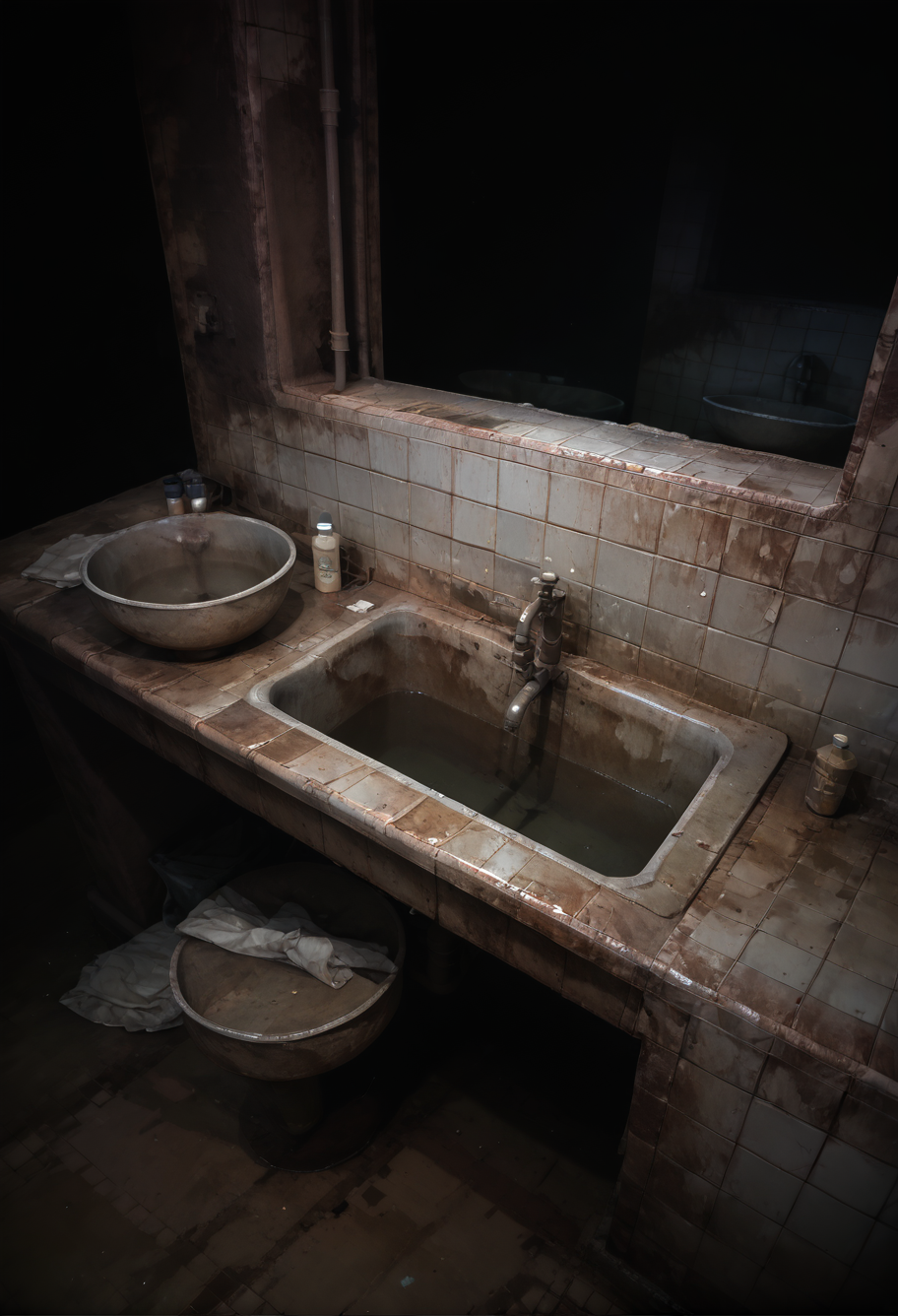 ,ruanyi1918,dark,sink,water,shadow,<lora:1918 sink_v1_pony:1>, score_9,score_8_up,score_7_up,,8k,1girl,solo,,