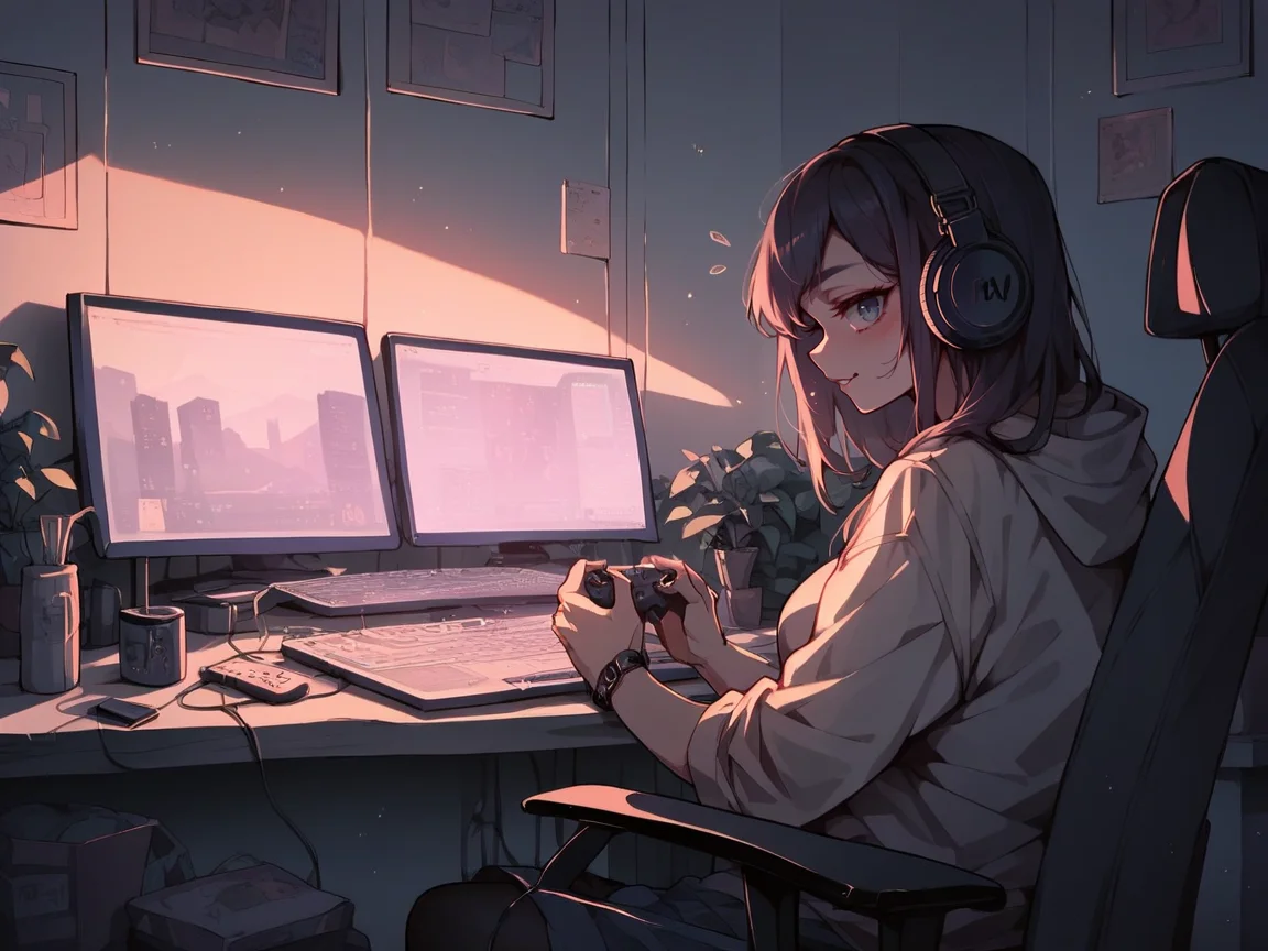 score_9, score_8_up, score_7_up, score_6_up, score_5_up, score_4_up, <lora:l0f1XLP:0.7> l0f1, 1girl, gamer,