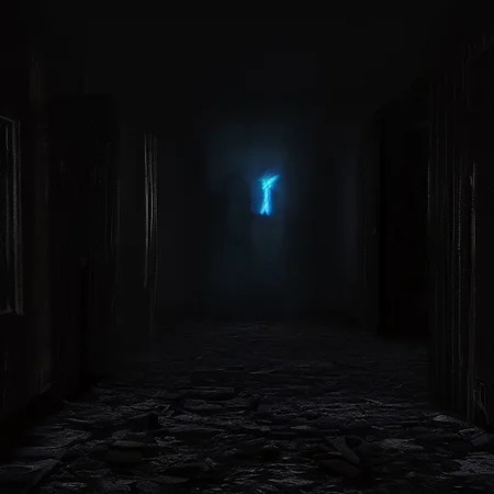 horror scene, knife, indoors, night time, gore, glowing eyes, evil, evil demon, soft errie dim lighting giving just enough light to see the danger ahead, even though it is night and dark there are multiple light sources throughout the scene so it is not overly dark. Horror cinematic lightning. terrifying level 12 out of 10