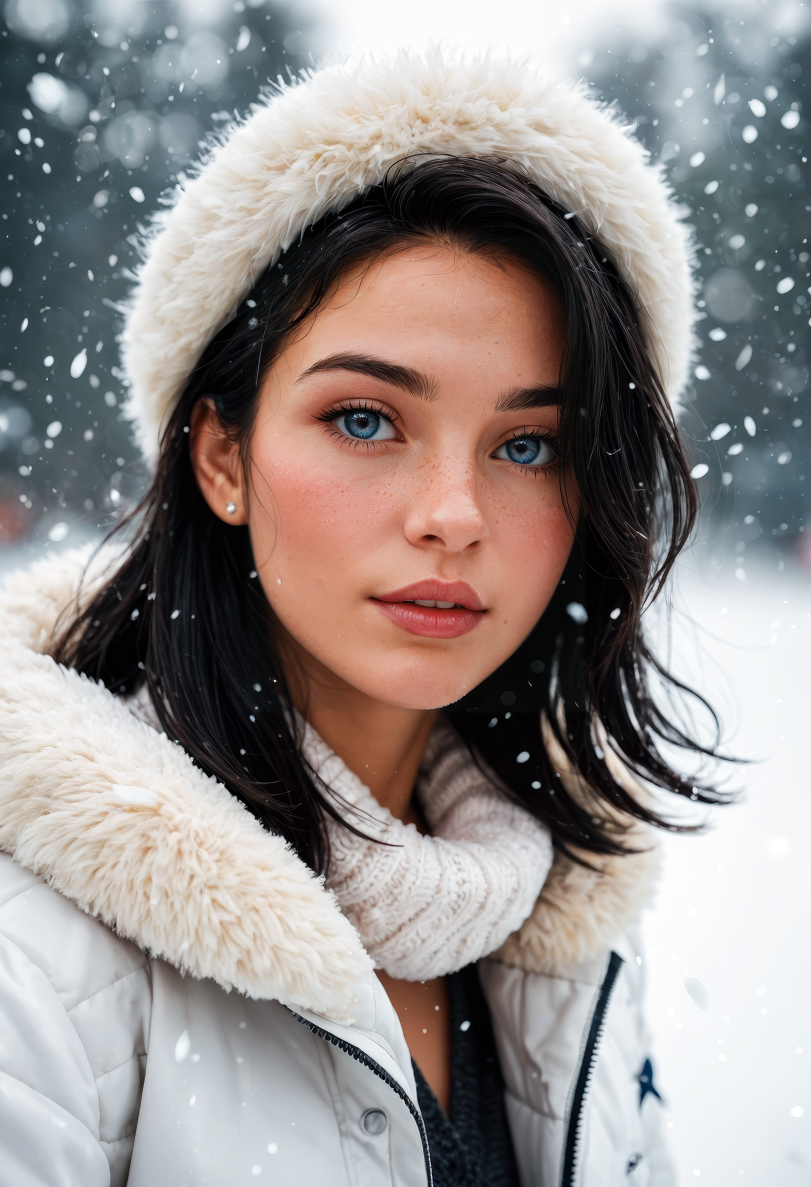score_9, score_8_up, score_7_up, cinematic film still, beautiful woman, no make up, winter outfit, blush, black hair, head tilt, hair blowing in the wind, arctic circle snow drift, snowing, snowflakes, cold, chill bumps, approaching perfection, dynamic, highly detailed, smooth, sharp focus, intricate details, shallow depth of field, vignette, high budget, bokeh, cinemascope, moody, epic, gorgeous, film grain, grainy