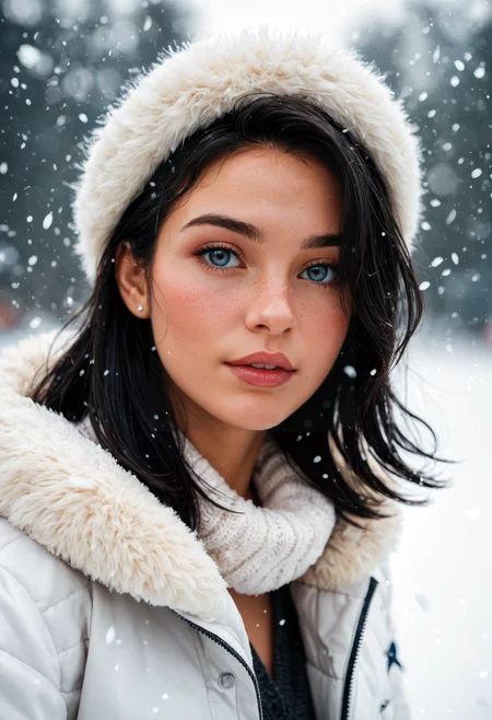 score_9, score_8_up, score_7_up, cinematic film still, beautiful woman, no make up, winter outfit, blush, black hair, head tilt, hair blowing in the wind, arctic circle snow drift, snowing, snowflakes, cold, chill bumps, approaching perfection, dynamic, highly detailed, smooth, sharp focus, intricate details, shallow depth of field, vignette, high budget, bokeh, cinemascope, moody, epic, gorgeous, film grain, grainy