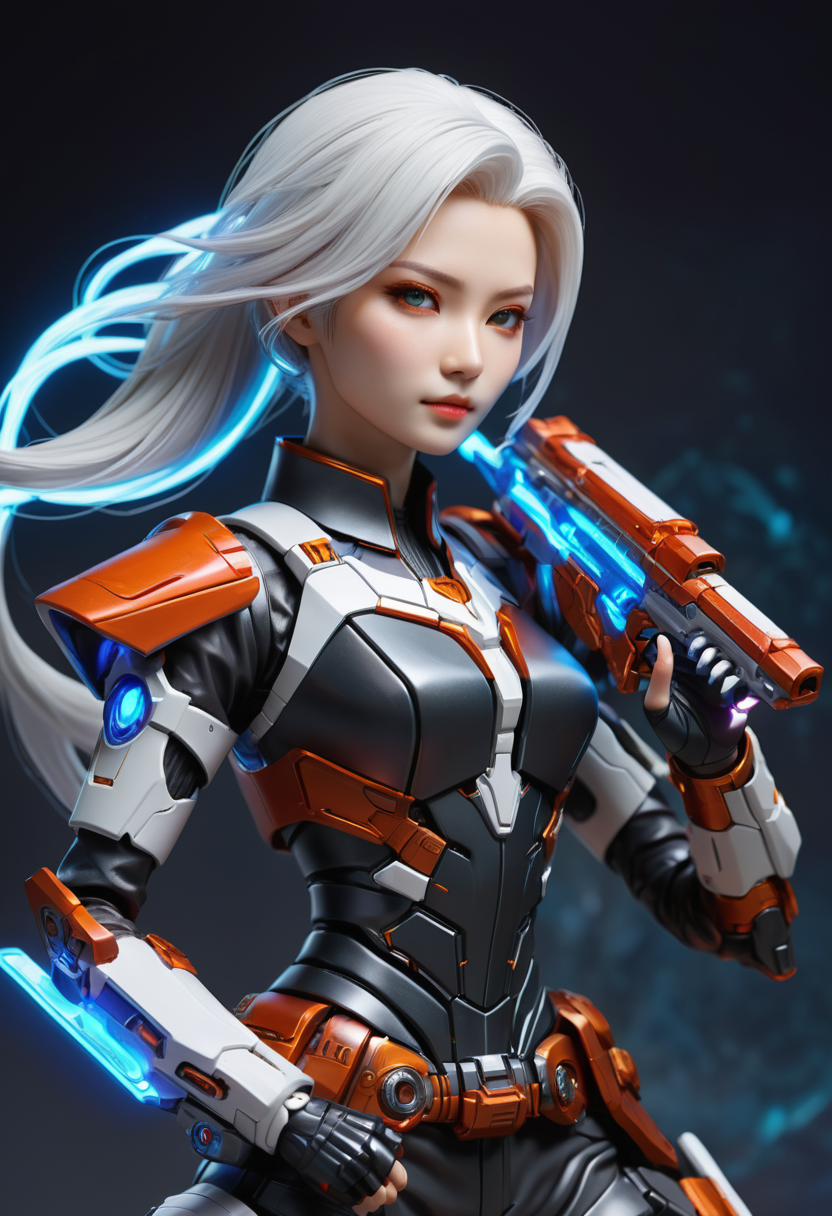 hyper detailed masterpiece, dynamic, awesome quality, female jixen, , plasma rifle