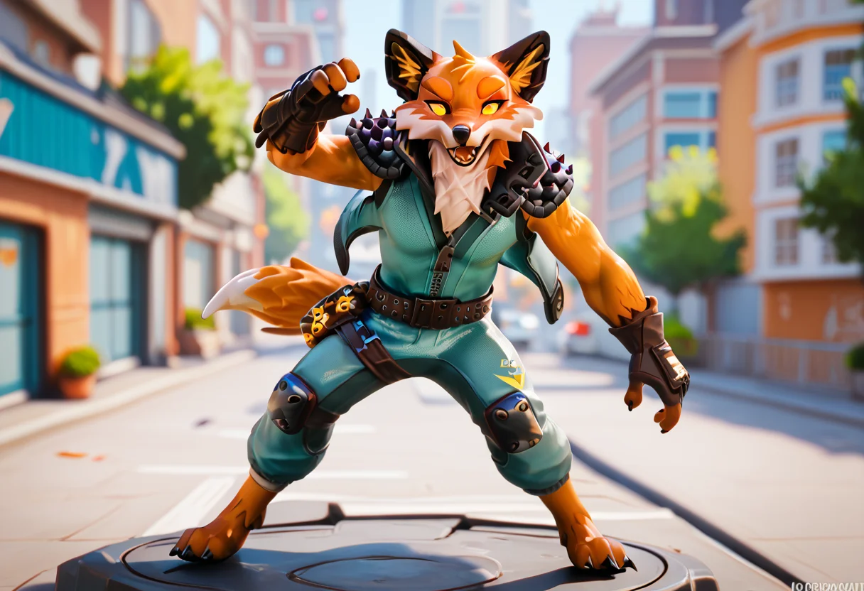 score_9, score_8_up, score_7_up, best quality, highres, 1boy, fennix, fortnite, anthro, furry, city, happy, full body, action pose, detailed background, looking at viewer, <lora:Fennix_Fortnite:1>