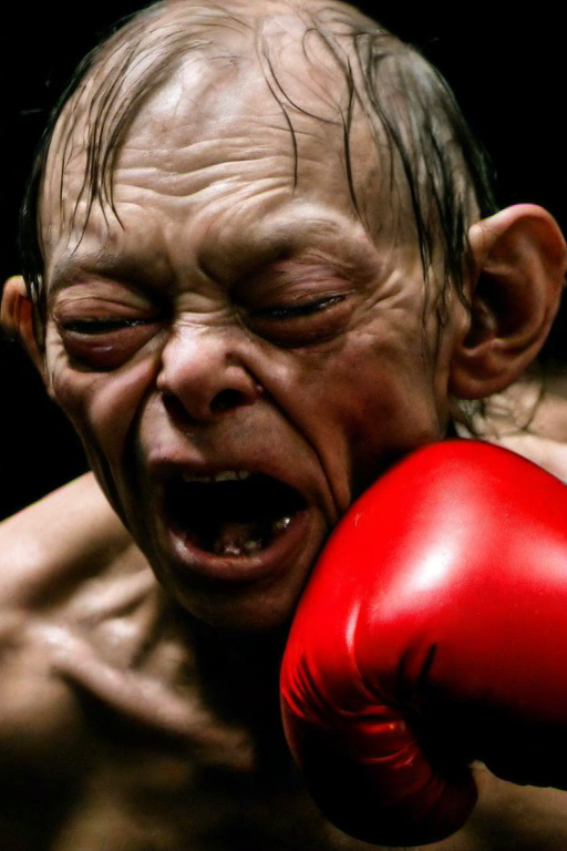<lora:PE_FacePunch:0.8> PEFacePunch,boxing gloves on face,
Gollum