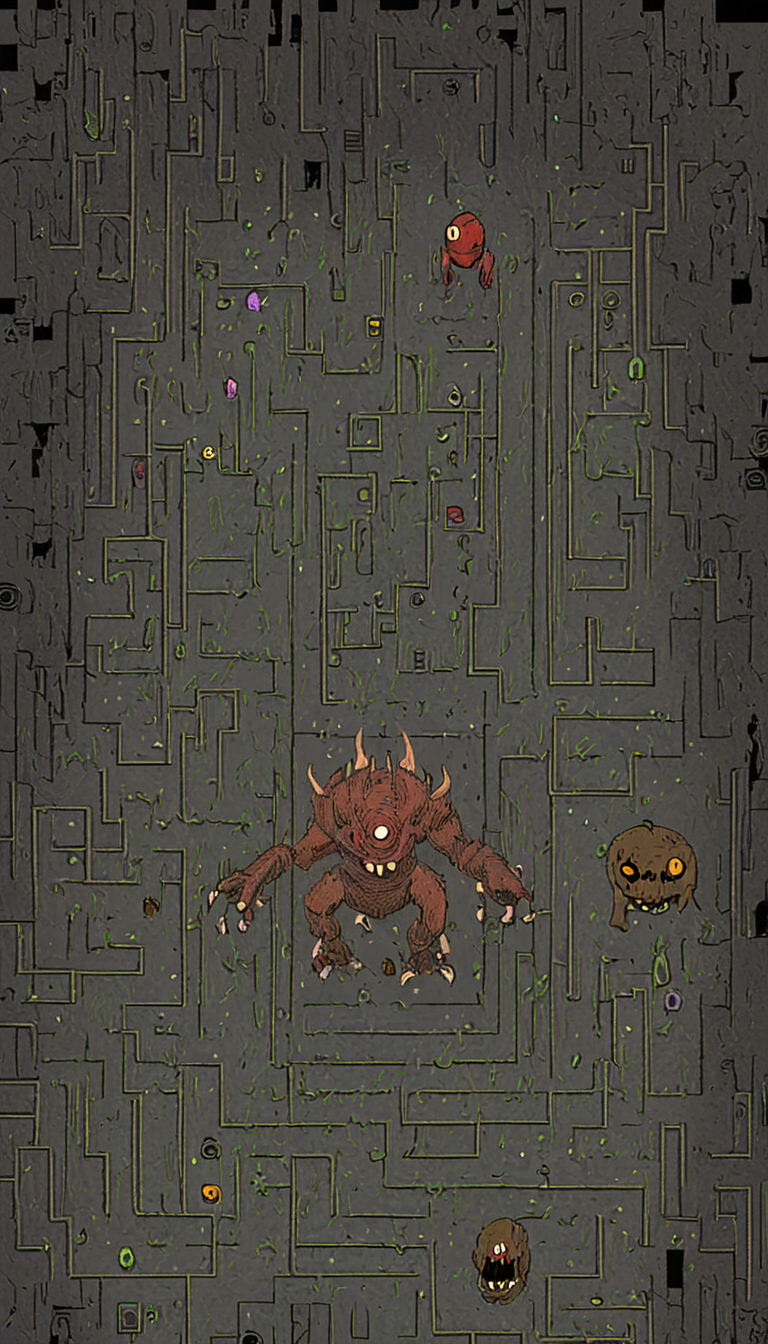A subterranean world teeming with monsters and rare artifacts, with a hero navigating the rich detailed maze-like environment. <lora:Epic_ZZT_Ultra_XL:1.2>