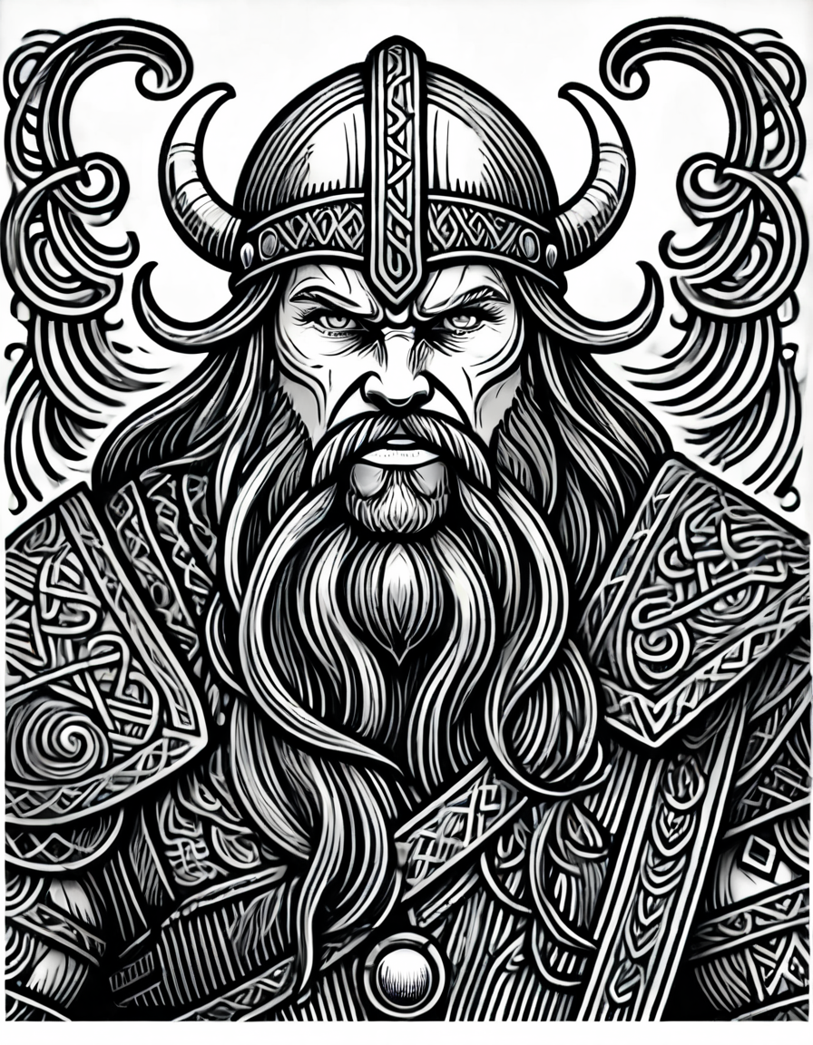 lineartlora, viking, lineart, monochrome, black and white