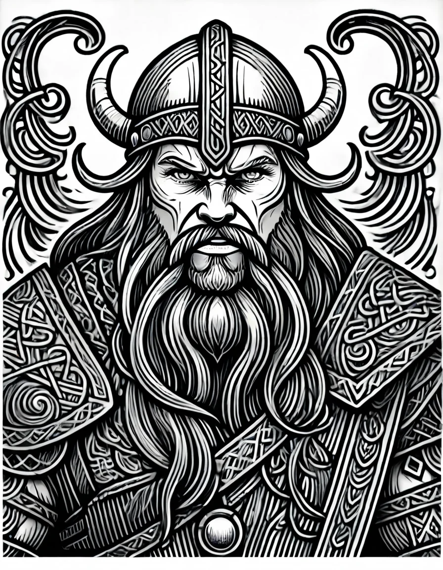 lineartlora, viking, lineart, monochrome, black and white