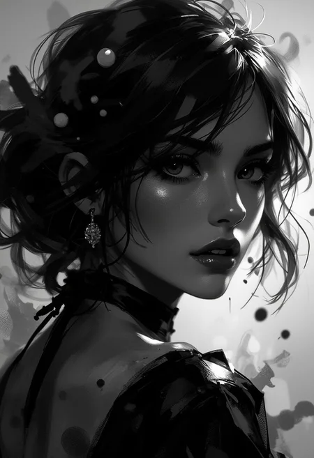neo-noir portrait study, silver halide gradients, dramatic shadow cascades, smoke-like fabric flows, timeless elegance meeting raw emotion –style raw