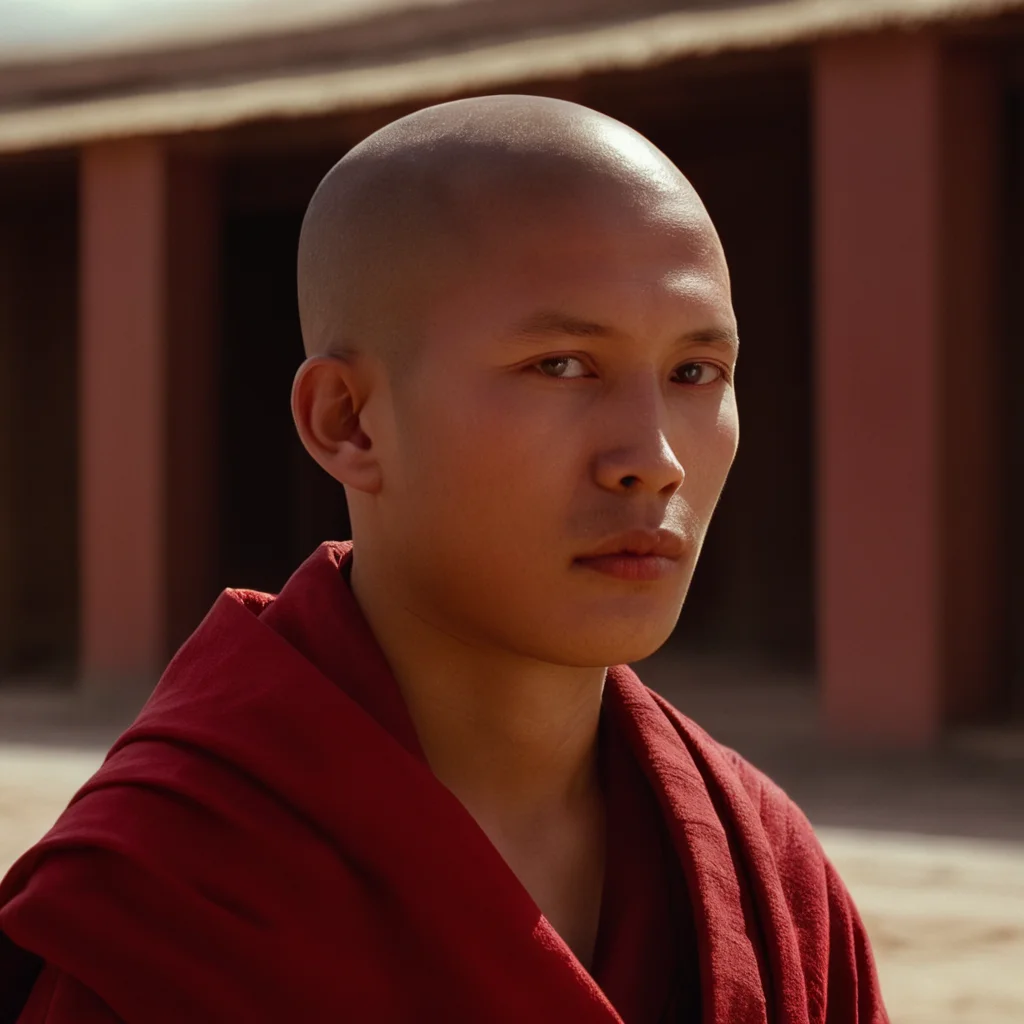 cinematic film still of <lora:Ron Fricke style:1>
a young monk with a red robe on,solo,looking at viewer,1boy,brown eyes,closed mouth,male focus,scarf,blurry,lips,blurry background,portrait,red scarf,realistic,bald , realistic, realism, movie still, film grain, kodak film, film contrast, film color, cinematography, documentary, photography, 70 mm film, 65 mm film, Todd-AO, Todd-AO 35, 8K resolution, Ron Fricke film director style, Ron Fricke film directing style, Ron Fricke style, shallow depth of field, vignette, highly detailed, high budget, bokeh, cinemascope, moody, epic, gorgeous, film grain, grainy