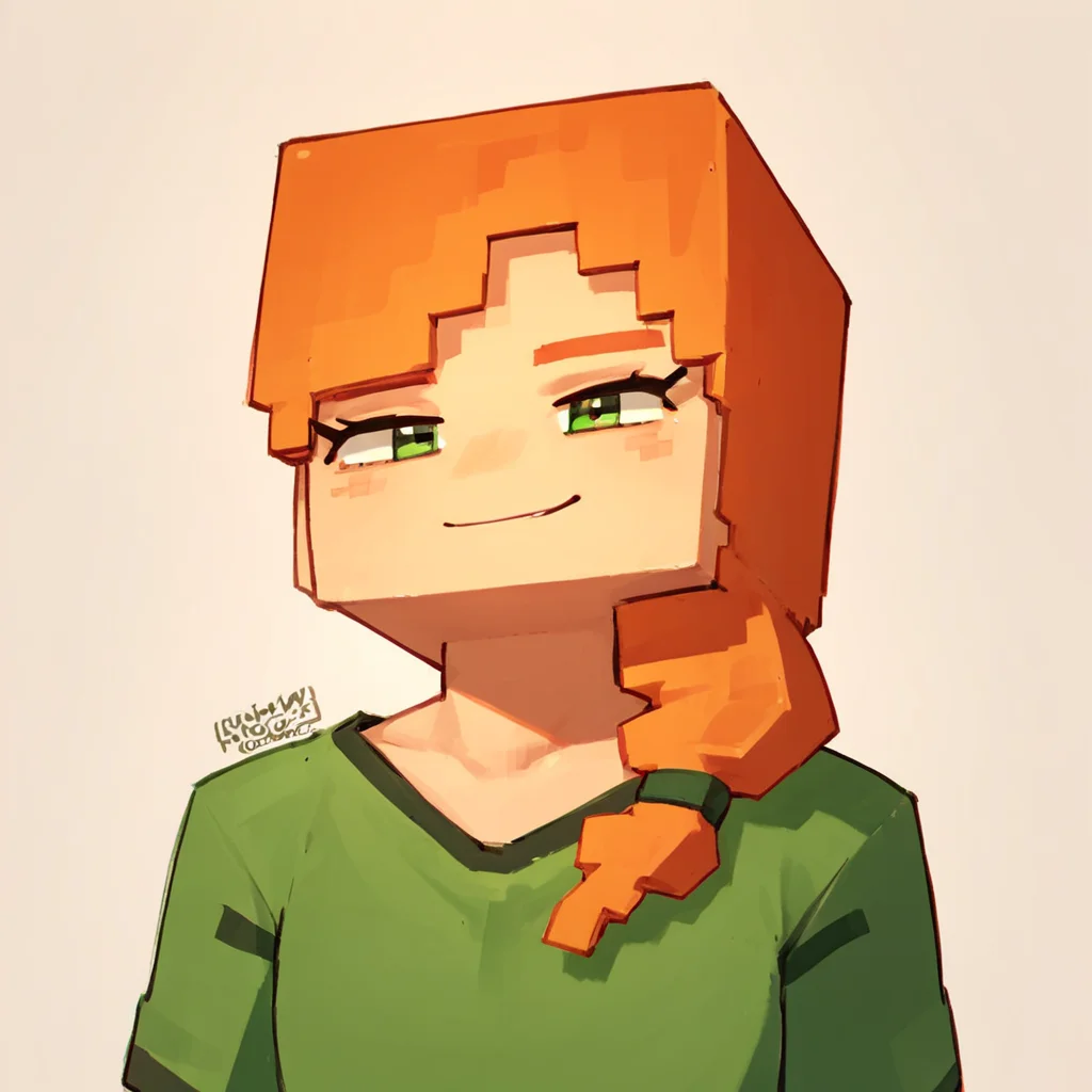 score_9, score_8_up, score_7_up, score_6_up, score_5_up, score_4_up, source_anime, mcAlex, minecraft, orange hair, portrait, smile