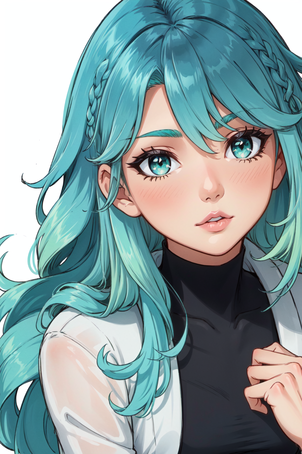 1girl, long hair, ((ombre aqua hair)), two-tone hair, multicolored hair, <lora:Ombre Hair:0.7>, long hair, close-up, solo, looking at viewer,